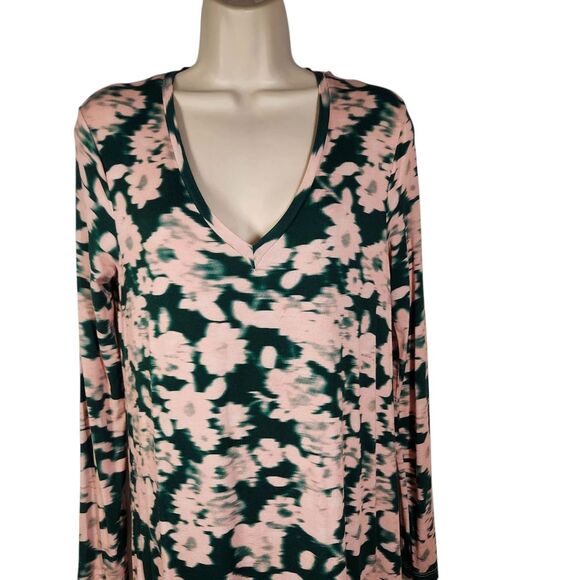 Saint + Sofia Dress Watercolor Midi Floral Green Pink Long Sleeve Stretch Knit 4 - Picture 2 of 13